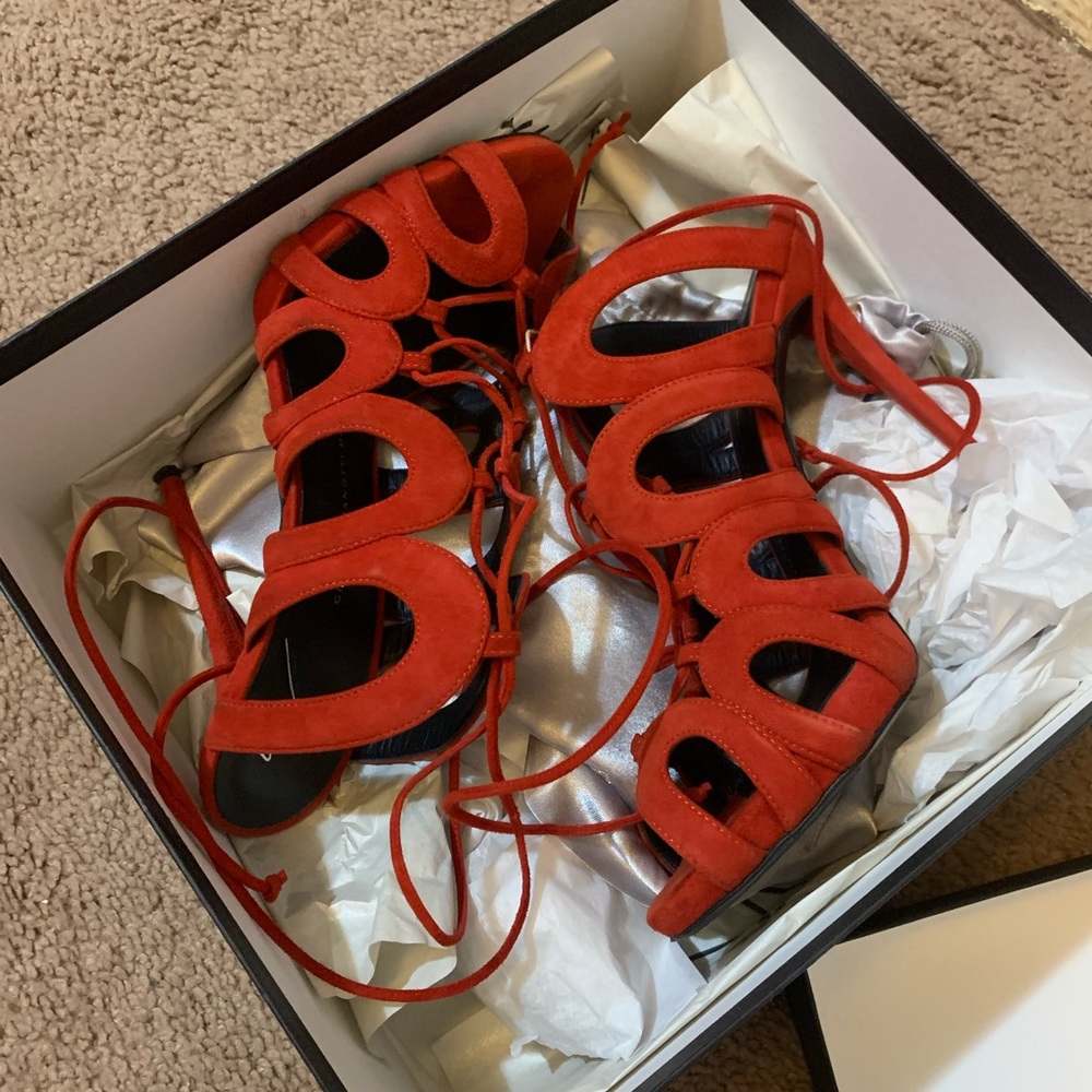 Giuseppe Zanotti red suede cut out heels
